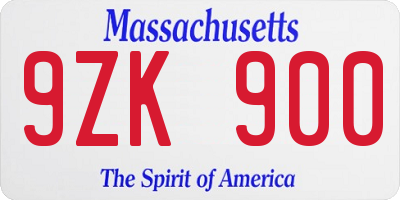 MA license plate 9ZK900