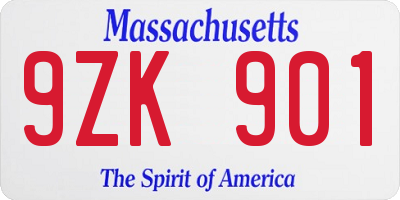 MA license plate 9ZK901