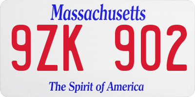 MA license plate 9ZK902