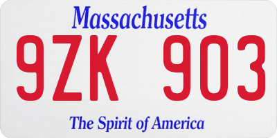 MA license plate 9ZK903