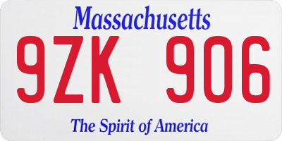 MA license plate 9ZK906