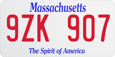 MA license plate 9ZK907