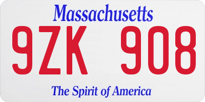 MA license plate 9ZK908