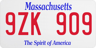 MA license plate 9ZK909