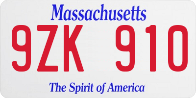 MA license plate 9ZK910