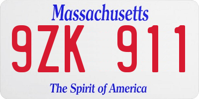 MA license plate 9ZK911