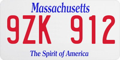 MA license plate 9ZK912