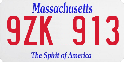 MA license plate 9ZK913