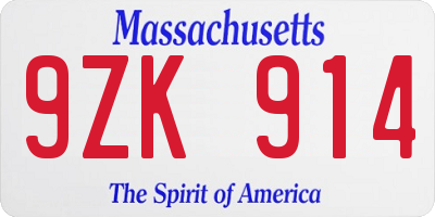 MA license plate 9ZK914