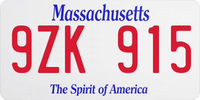 MA license plate 9ZK915