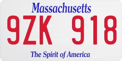 MA license plate 9ZK918