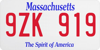 MA license plate 9ZK919