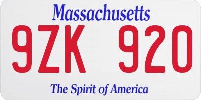 MA license plate 9ZK920