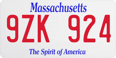 MA license plate 9ZK924
