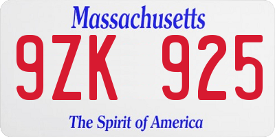 MA license plate 9ZK925