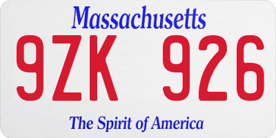 MA license plate 9ZK926