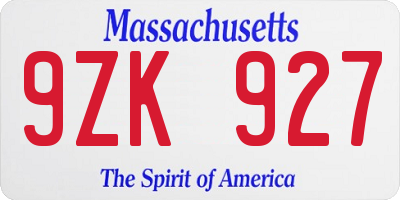 MA license plate 9ZK927
