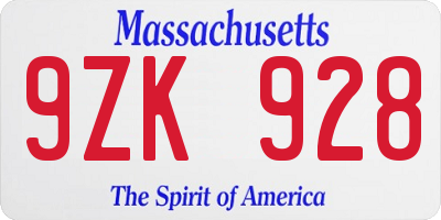 MA license plate 9ZK928