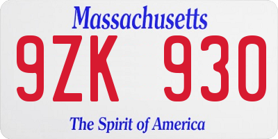 MA license plate 9ZK930