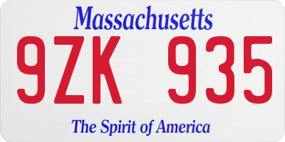 MA license plate 9ZK935