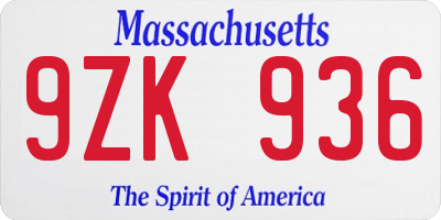 MA license plate 9ZK936