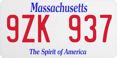 MA license plate 9ZK937