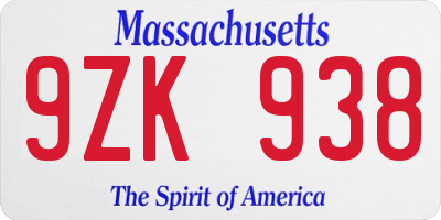 MA license plate 9ZK938