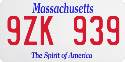 MA license plate 9ZK939