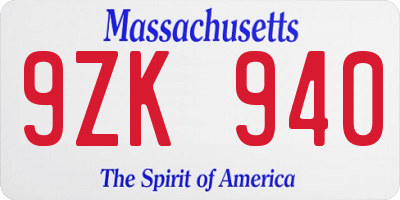 MA license plate 9ZK940