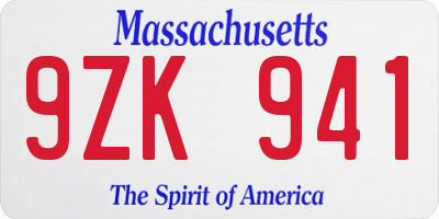 MA license plate 9ZK941