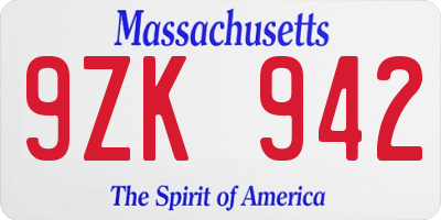 MA license plate 9ZK942