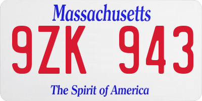 MA license plate 9ZK943
