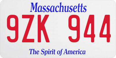 MA license plate 9ZK944