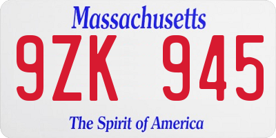 MA license plate 9ZK945
