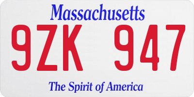 MA license plate 9ZK947