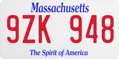 MA license plate 9ZK948