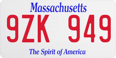 MA license plate 9ZK949