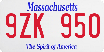MA license plate 9ZK950