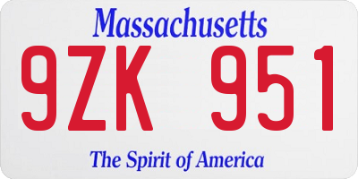MA license plate 9ZK951