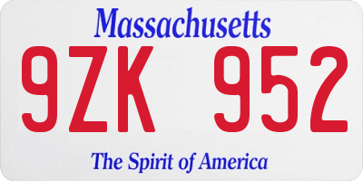 MA license plate 9ZK952