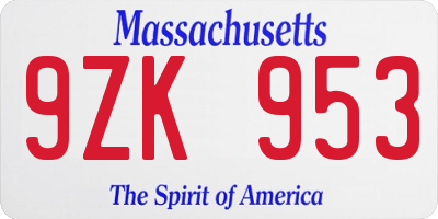 MA license plate 9ZK953
