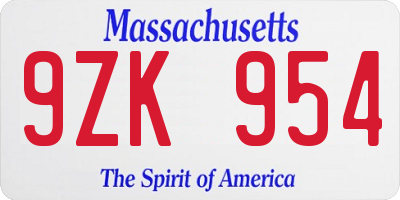 MA license plate 9ZK954