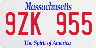 MA license plate 9ZK955