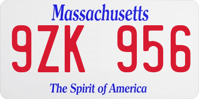 MA license plate 9ZK956