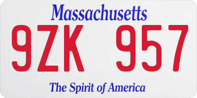 MA license plate 9ZK957