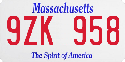 MA license plate 9ZK958