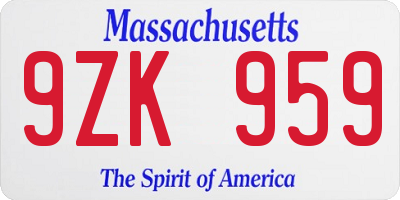 MA license plate 9ZK959