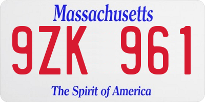 MA license plate 9ZK961
