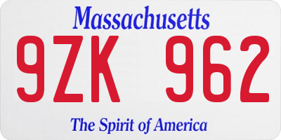 MA license plate 9ZK962