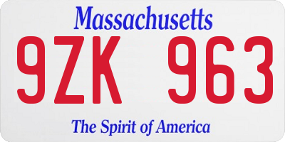 MA license plate 9ZK963